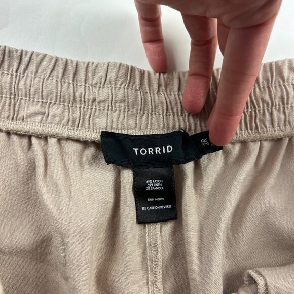 Torrid Tan Linen Blend Pull On Wide Leg Pant 2R - Picture 4 of 6